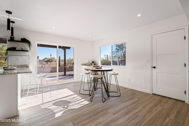 dining room with light hardwood / wood-style floors and plenty of natural light