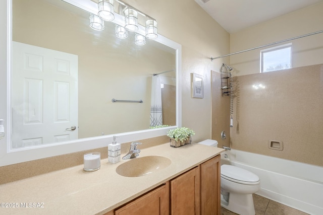 full bathroom featuring tile patterned floors, vanity, shower / bathtub combination, and toilet