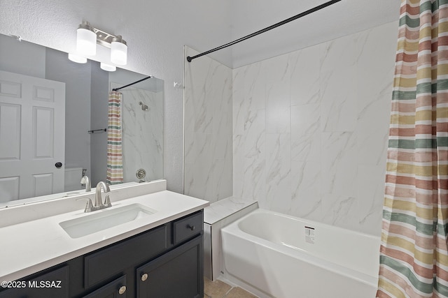 bathroom with vanity and shower / tub combo