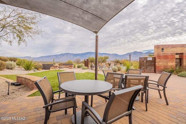 view of patio featuring a mountain view