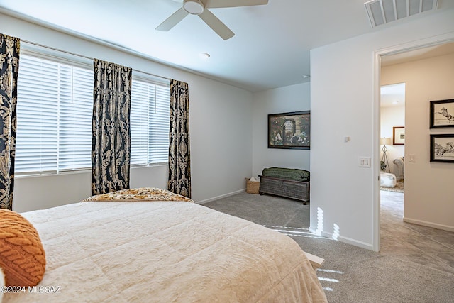 bedroom featuring carpet and ceiling fan