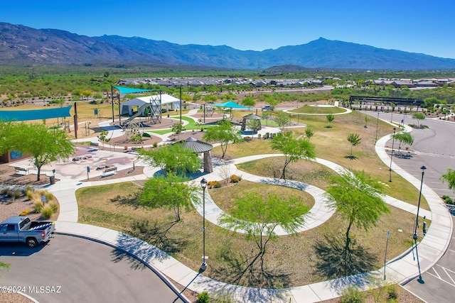 drone / aerial view with a mountain view