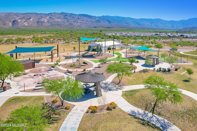 aerial view with a mountain view