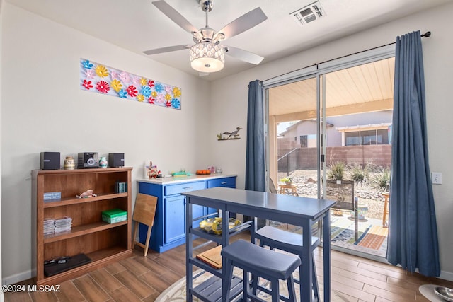 dining area featuring ceiling fan