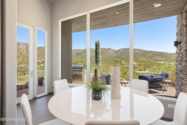 sunroom with a mountain view and a healthy amount of sunlight