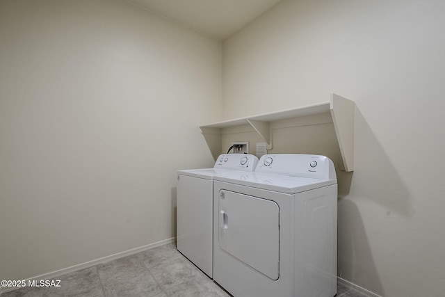 laundry room featuring independent washer and dryer, laundry area, and baseboards
