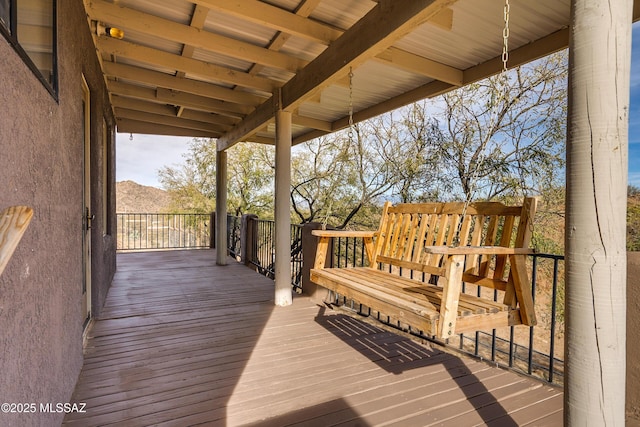 deck featuring a mountain view