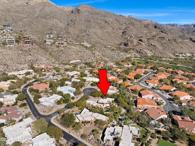 aerial view with a mountain view and a residential view