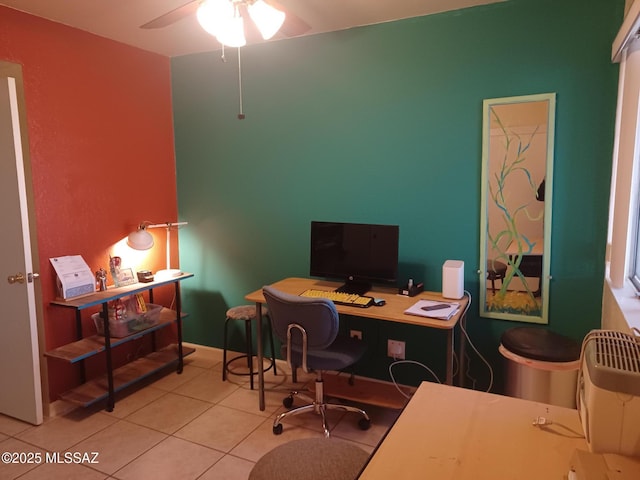 office space with tile patterned flooring and ceiling fan