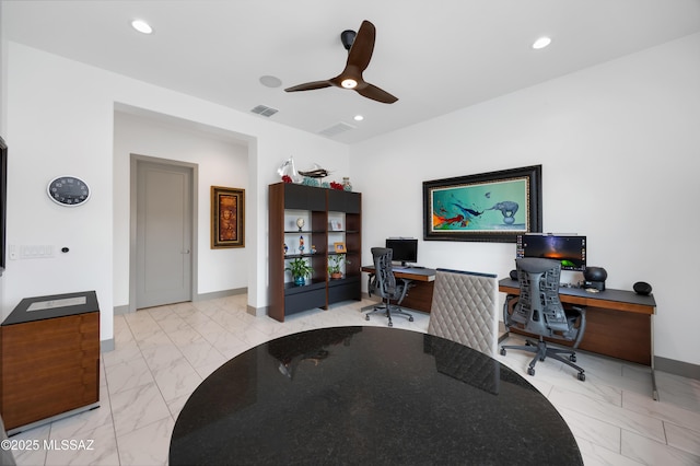 home office featuring ceiling fan