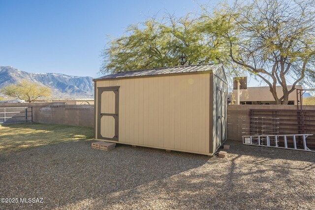 view of outdoor structure with a mountain view