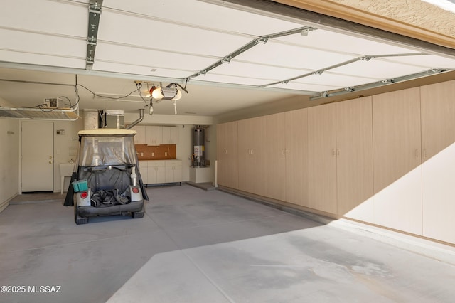 garage featuring a garage door opener and gas water heater