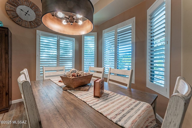 dining space featuring wood-type flooring