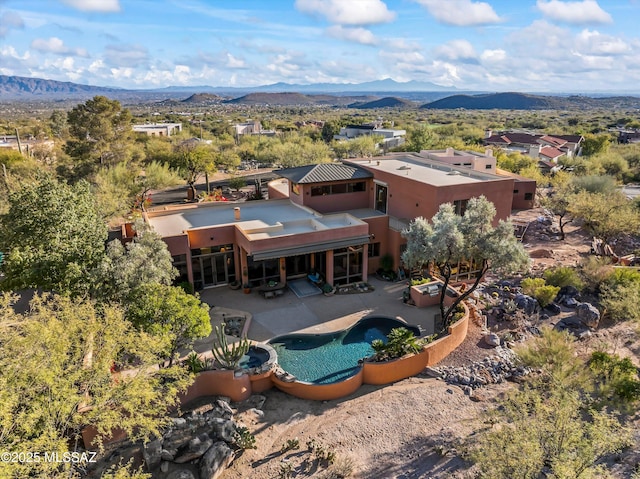 aerial view with a mountain view