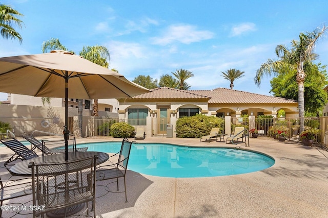 view of pool featuring a patio