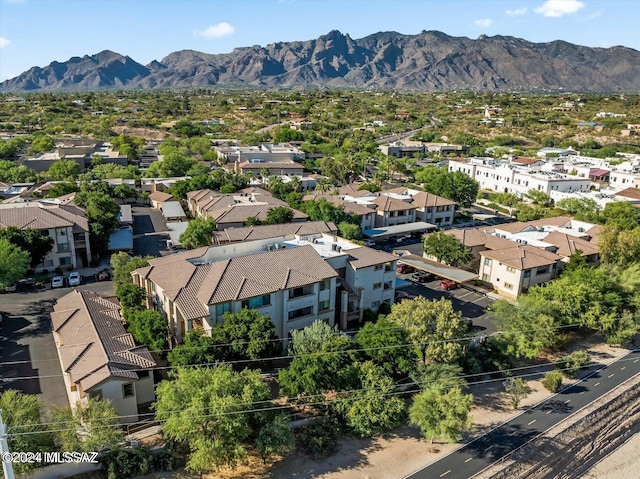 drone / aerial view featuring a mountain view