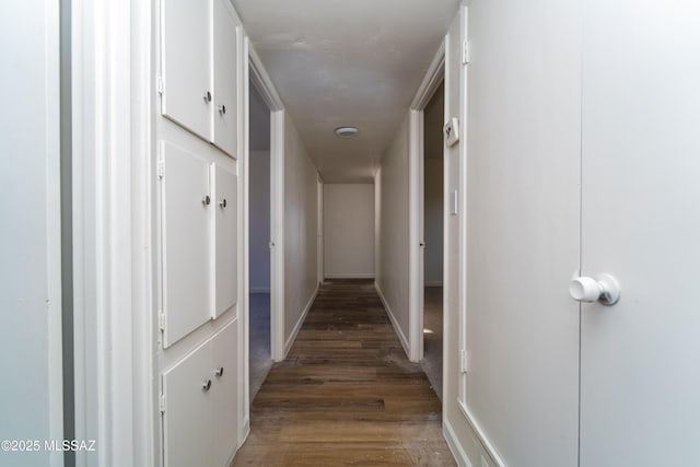 hallway with dark wood-type flooring