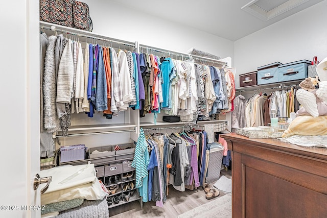 walk in closet featuring light hardwood / wood-style floors