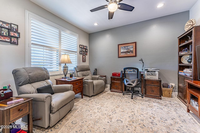 office space with ceiling fan