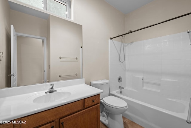 full bathroom with vanity, tile patterned flooring, toilet, and bathtub / shower combination