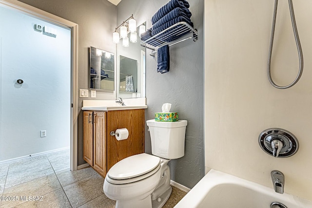 full bathroom with vanity, bathing tub / shower combination, and toilet