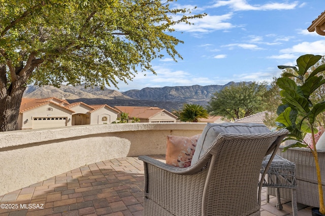 exterior space featuring a mountain view