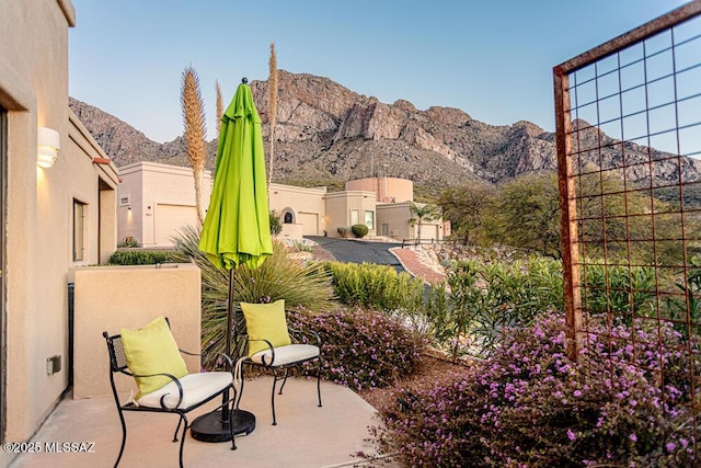 view of patio featuring a mountain view