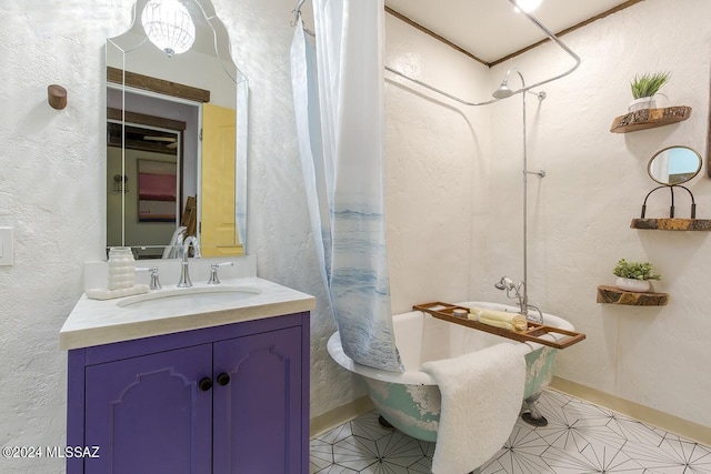 bathroom with vanity and shower / bathtub combination with curtain