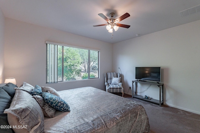 bedroom with carpet floors and ceiling fan