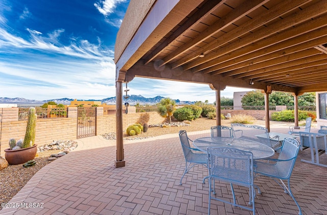 view of patio with a mountain view