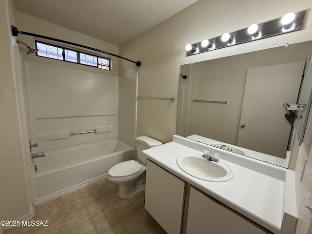 full bathroom featuring shower / tub combination, vanity, and toilet