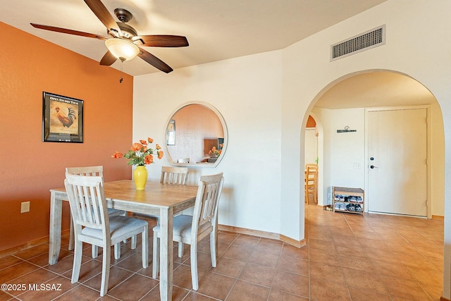 dining area with ceiling fan