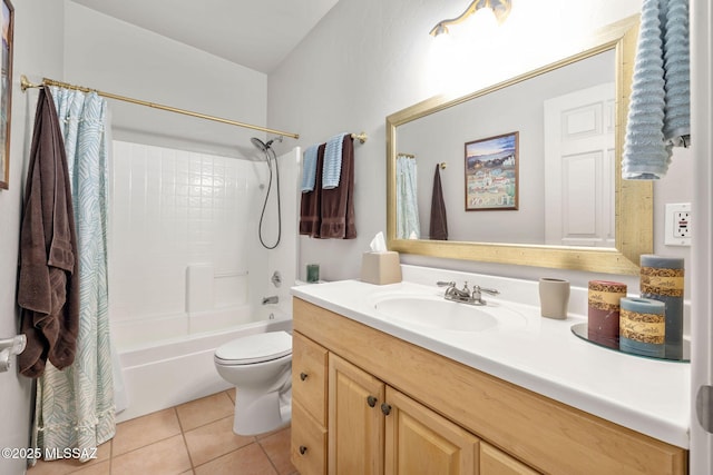 bathroom featuring tile patterned floors, toilet, vanity, and shower / bath combo