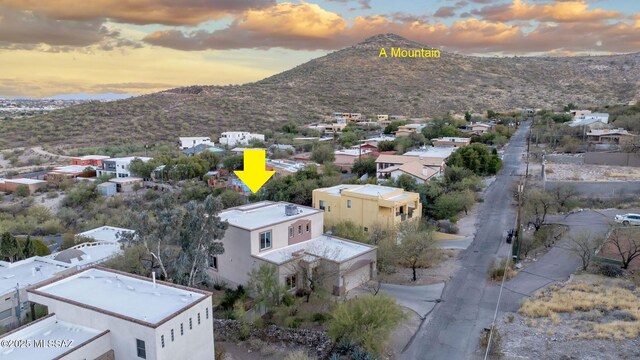 birds eye view of property with a mountain view