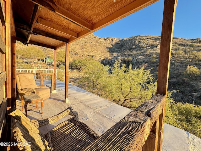 view of patio / terrace with a mountain view