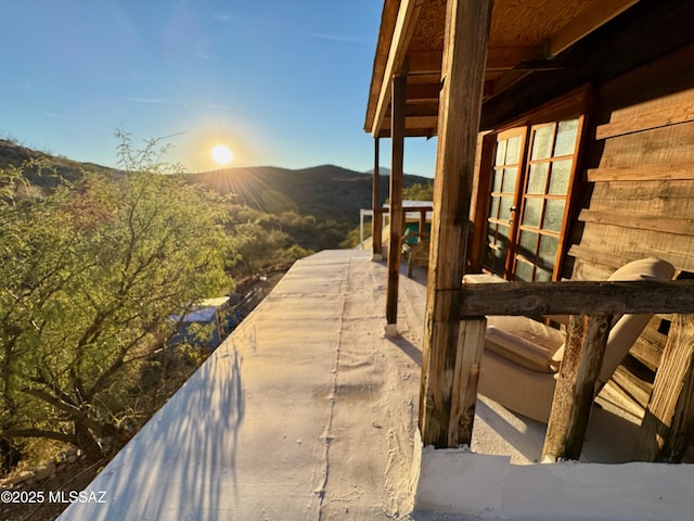 view of patio featuring a mountain view