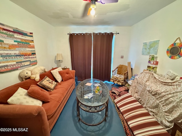 living room with ceiling fan