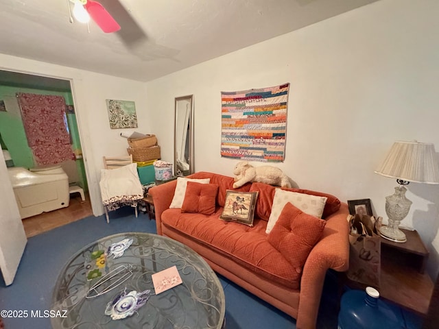 living room with ceiling fan