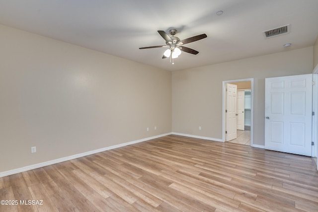 unfurnished bedroom featuring light hardwood / wood-style flooring and ceiling fan