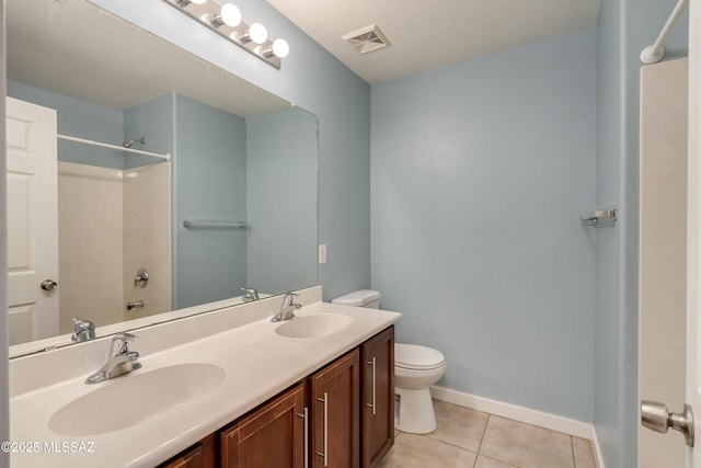 full bathroom with tile patterned floors, vanity, shower / bathtub combination, and toilet