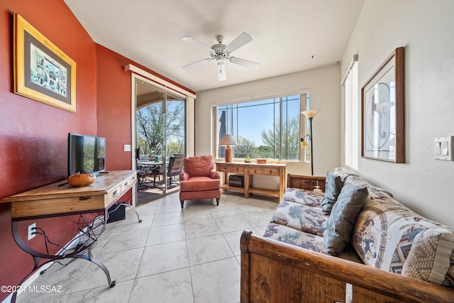 living room featuring ceiling fan