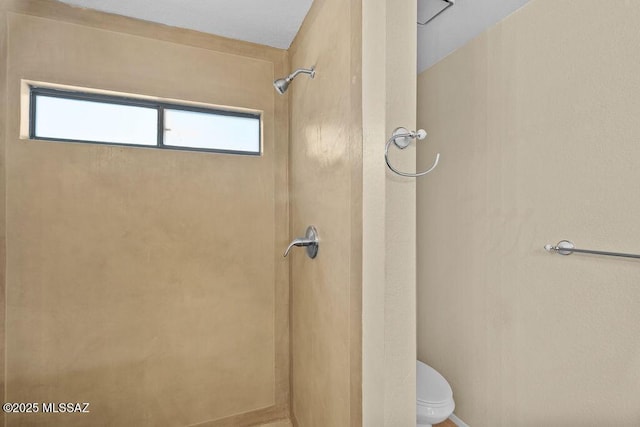 bathroom with toilet and walk in shower