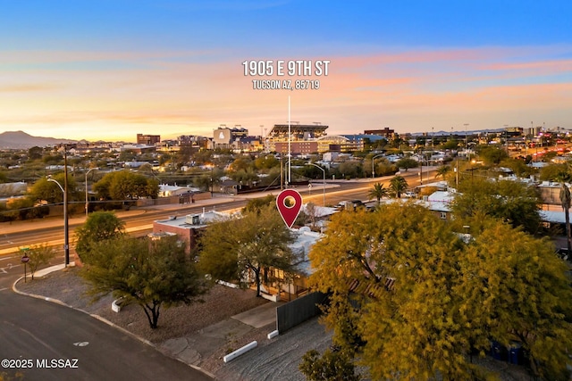 view of aerial view at dusk