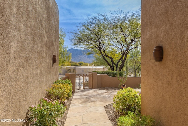 view of patio featuring a mountain view