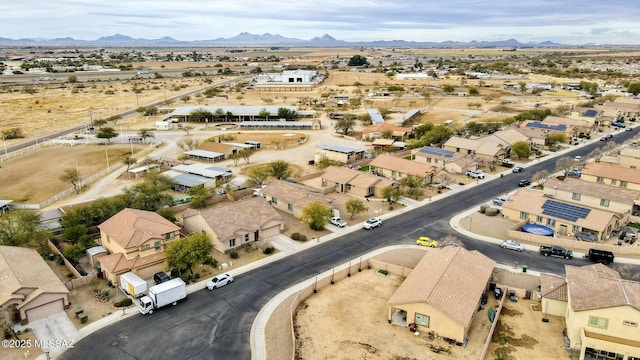 drone / aerial view featuring a mountain view