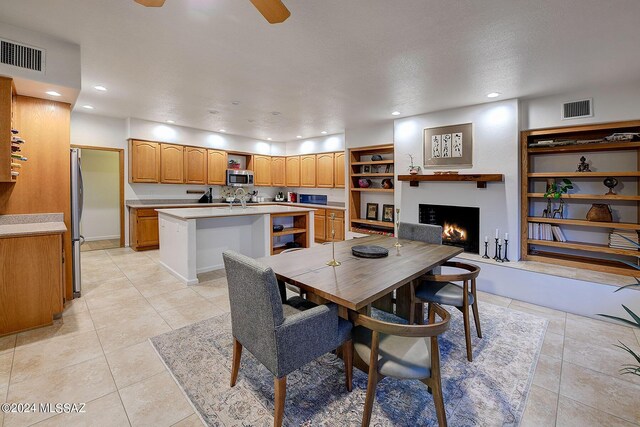 tiled dining area with built in features