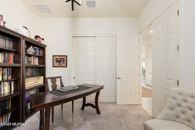 view of carpeted office space