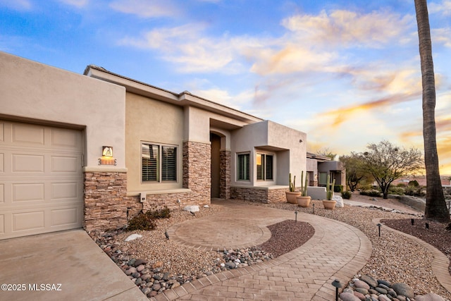 exterior space with a garage