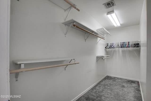 spacious closet with dark colored carpet