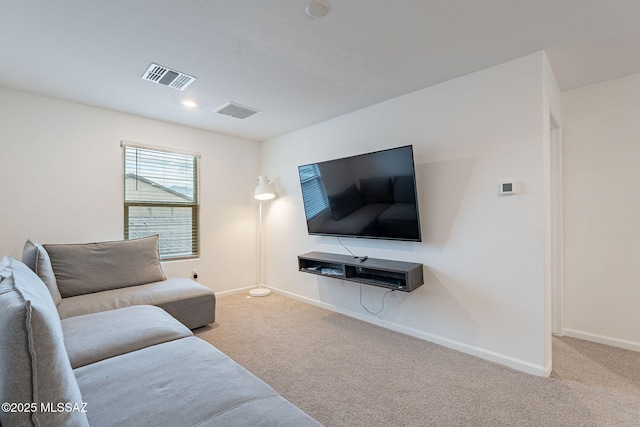 living room with light colored carpet